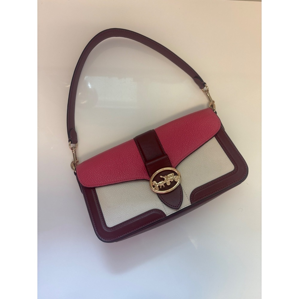 Coach Jade Shoulder Bag Colorblock Pink Burgundy White Leather Crossbody 91028 - Picture 3 of 8